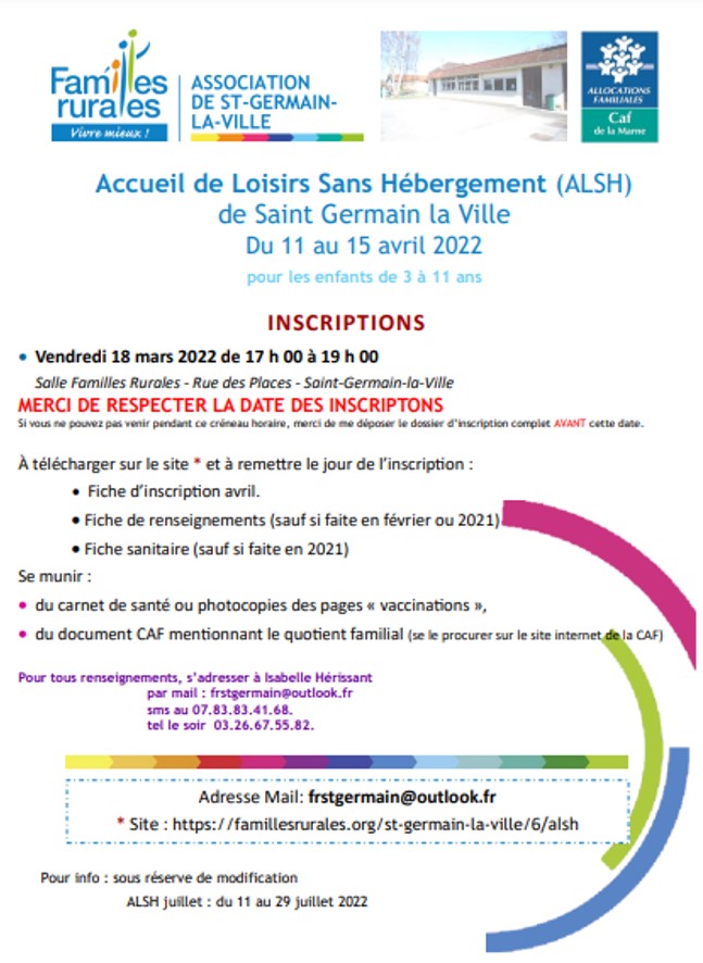 Affiche ALSH StGermain avril 2022